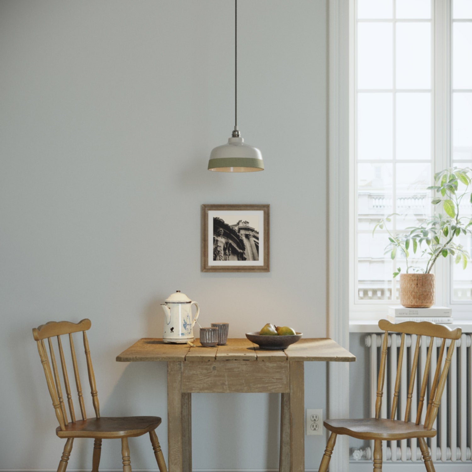 Paralume Coppa bicolore in ceramica Bianco e Verde salvia, collezione Materia - Made in Italy - Creative Cables