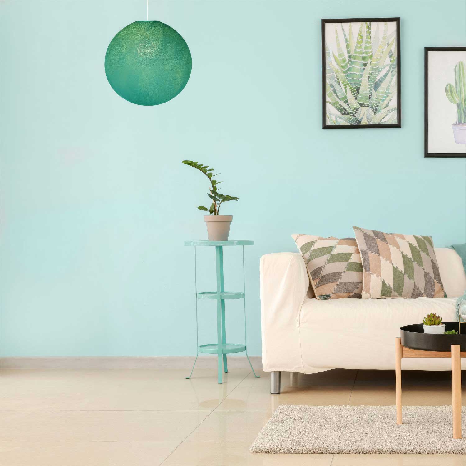 Paralume Sfera in filo 100% fatto a mano - Poliestere Turchese - Creative Cables