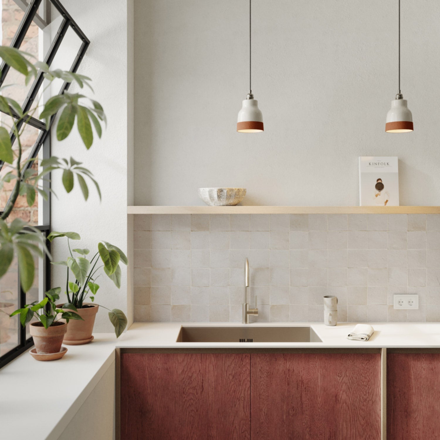 Paralume Vaso bicolore in ceramica Bianco e Terracotta, collezione Materia - Made in Italy - Creative Cables