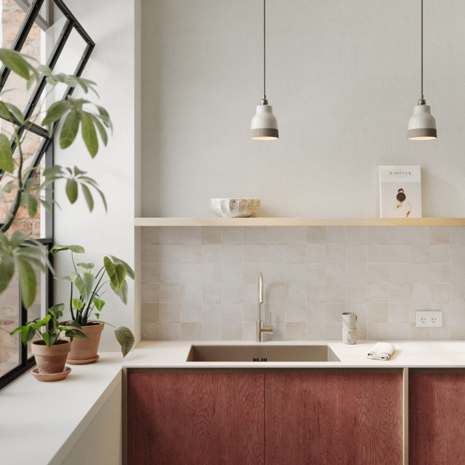 Paralume Vaso bicolore in ceramica Bianco e Tortora, collezione Materia - Made in Italy