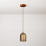 Pendant lamp with textile cable and lampshade Mini Bell XS ceramic shade - Copper green effect