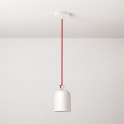 Pendant lamp with textile cable and lampshade Mini Bell XS ceramic shade - Glossy white