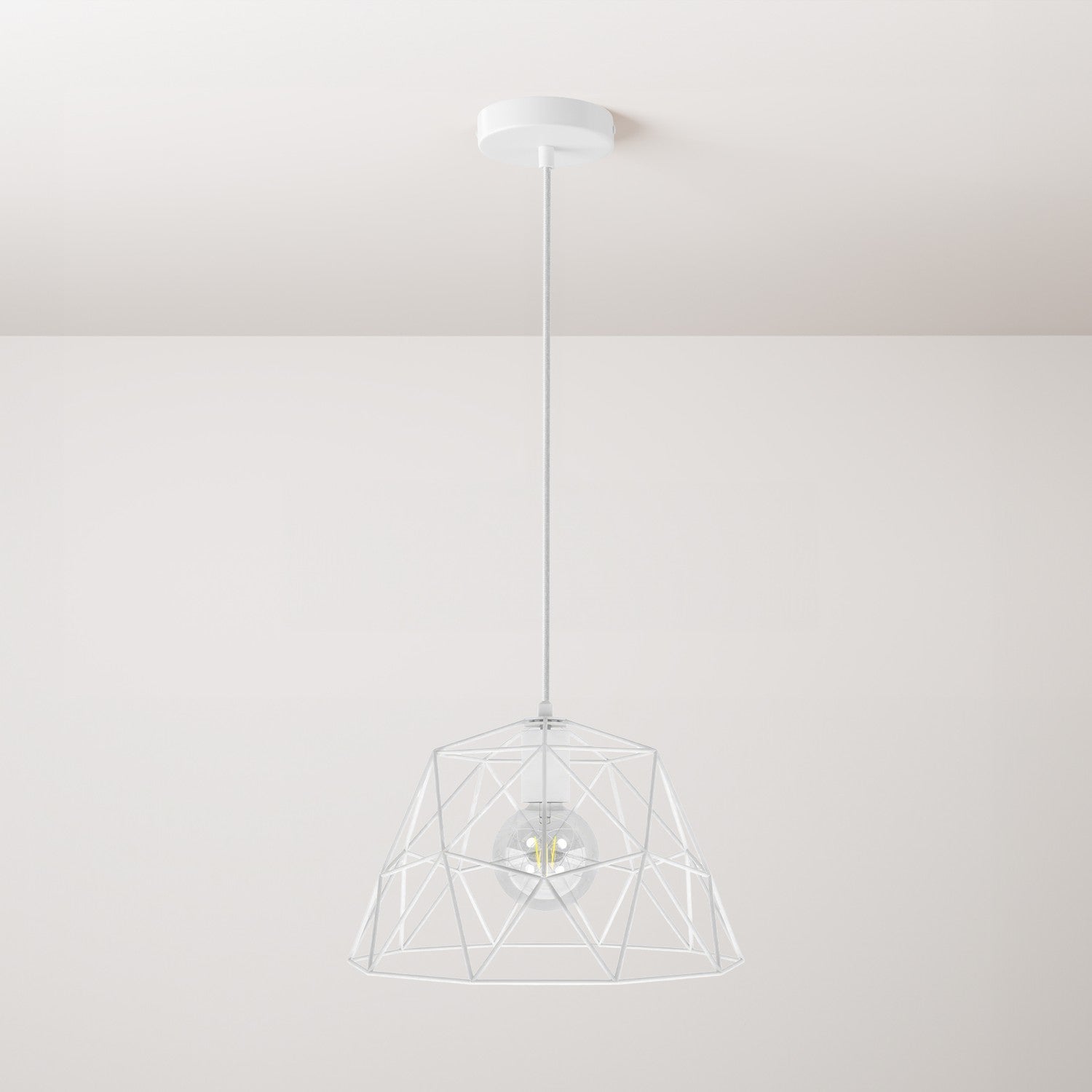 Pendant lamp with textile cable, Dome lampshade and metal details - White