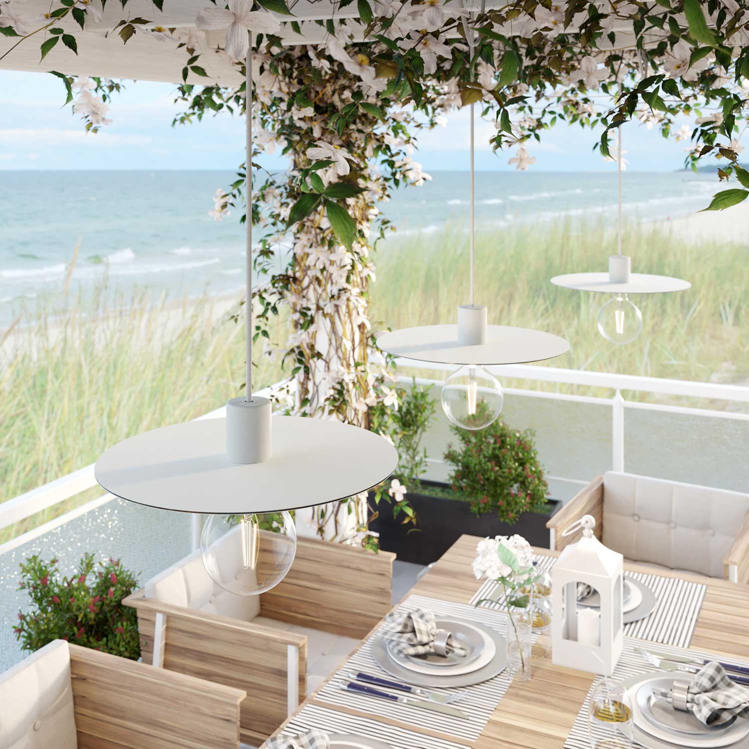 Piatto Ellepì oversize in Dibond per lampade a sospensione da esterni, diametro 40 cm - Made in Italy - Bianco