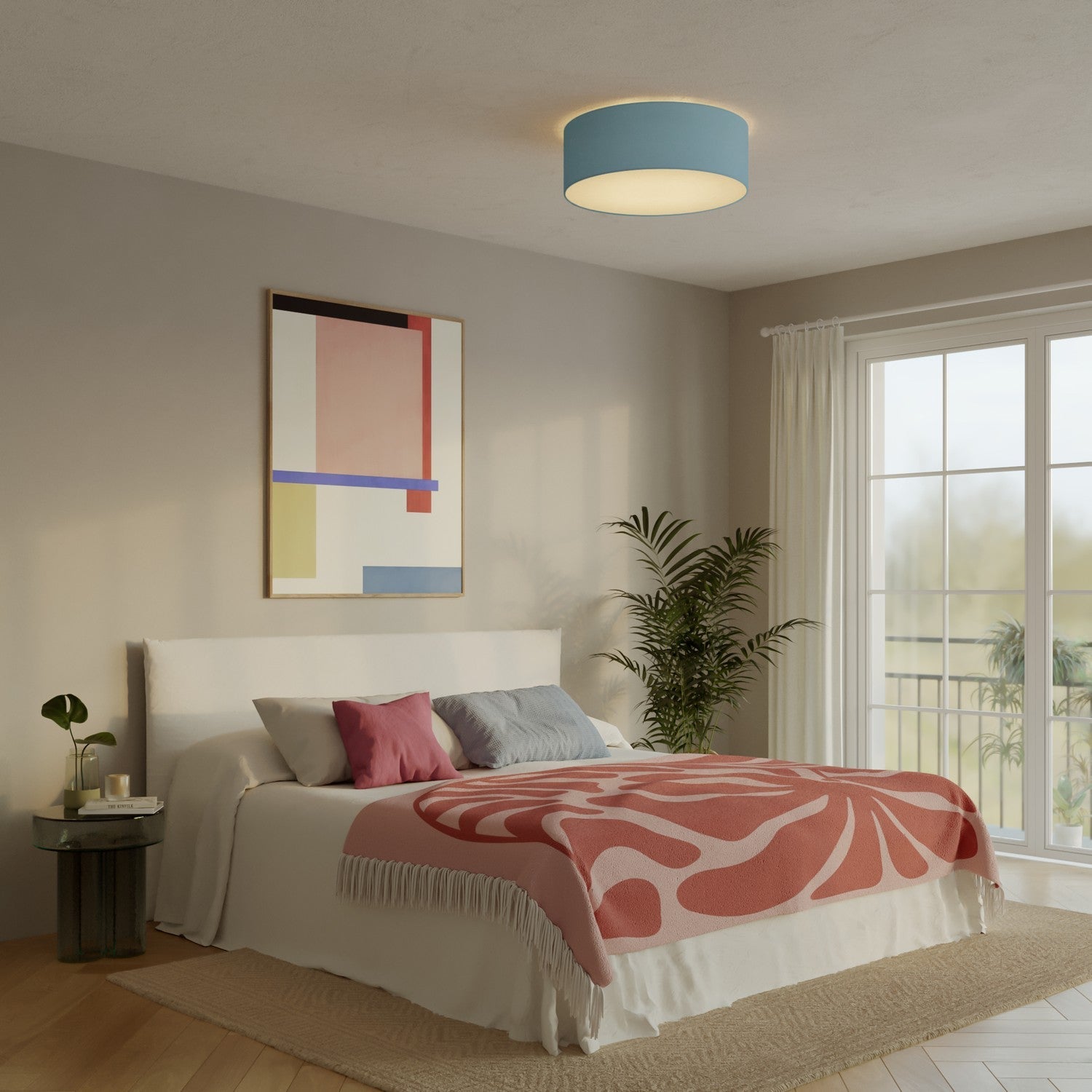 Plafoniera in tessuto Large Teletta azzurro severo - Made in Italy