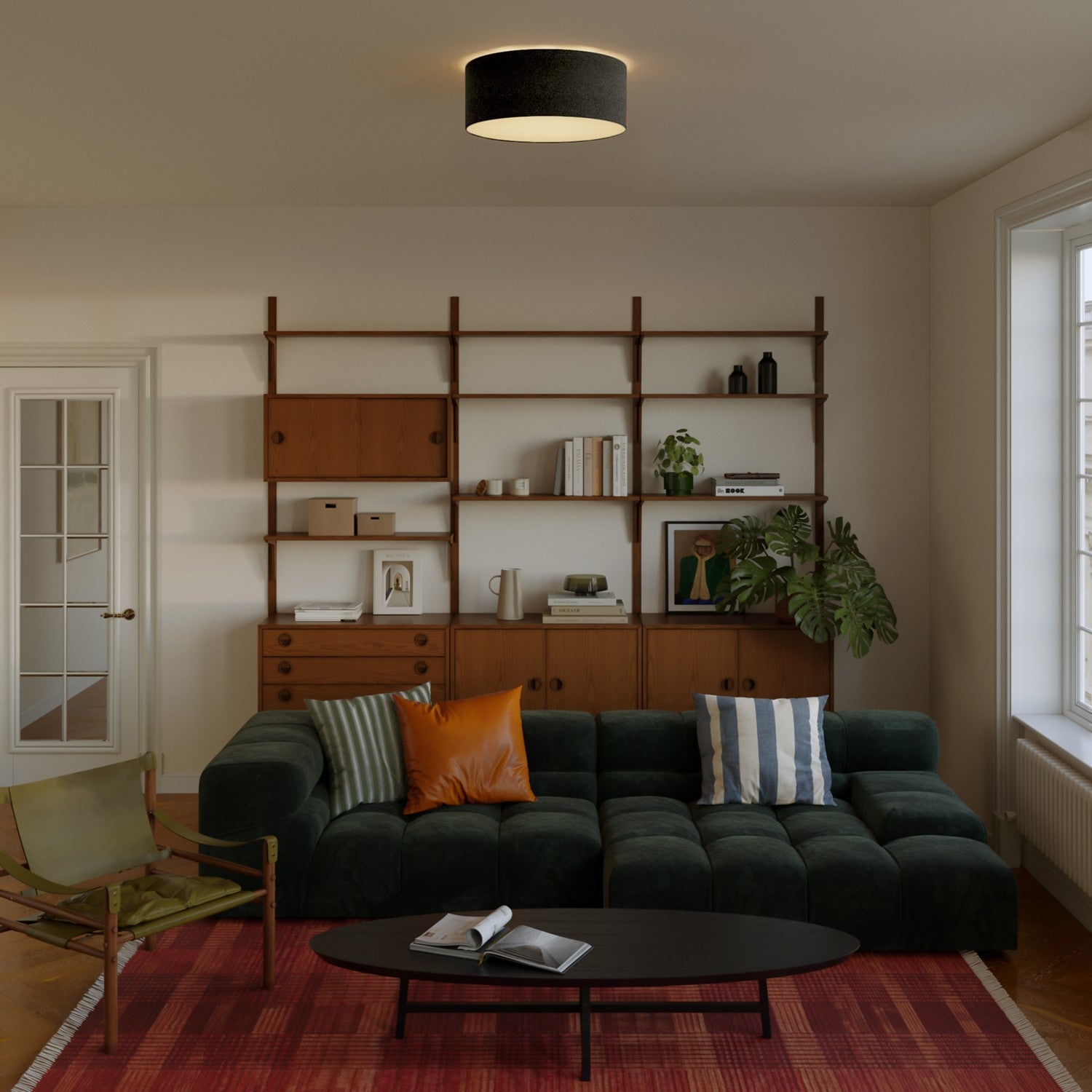 Plafoniera in tessuto Medium Slim - Made in Italy - Lana Grigio Scuro - Creative Cables