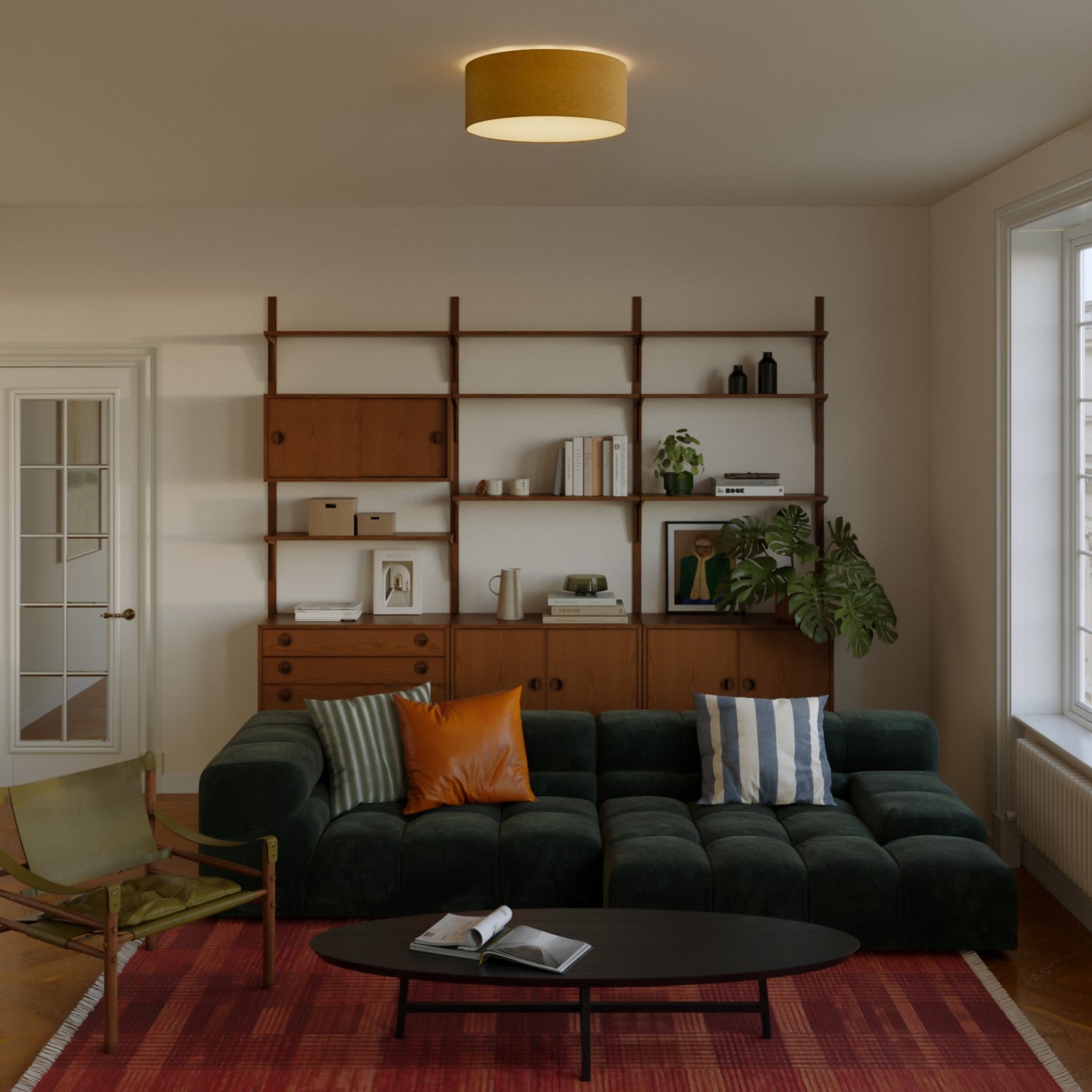 Plafoniera in tessuto Medium Slim - Made in Italy - Lana Senape - Creative Cables