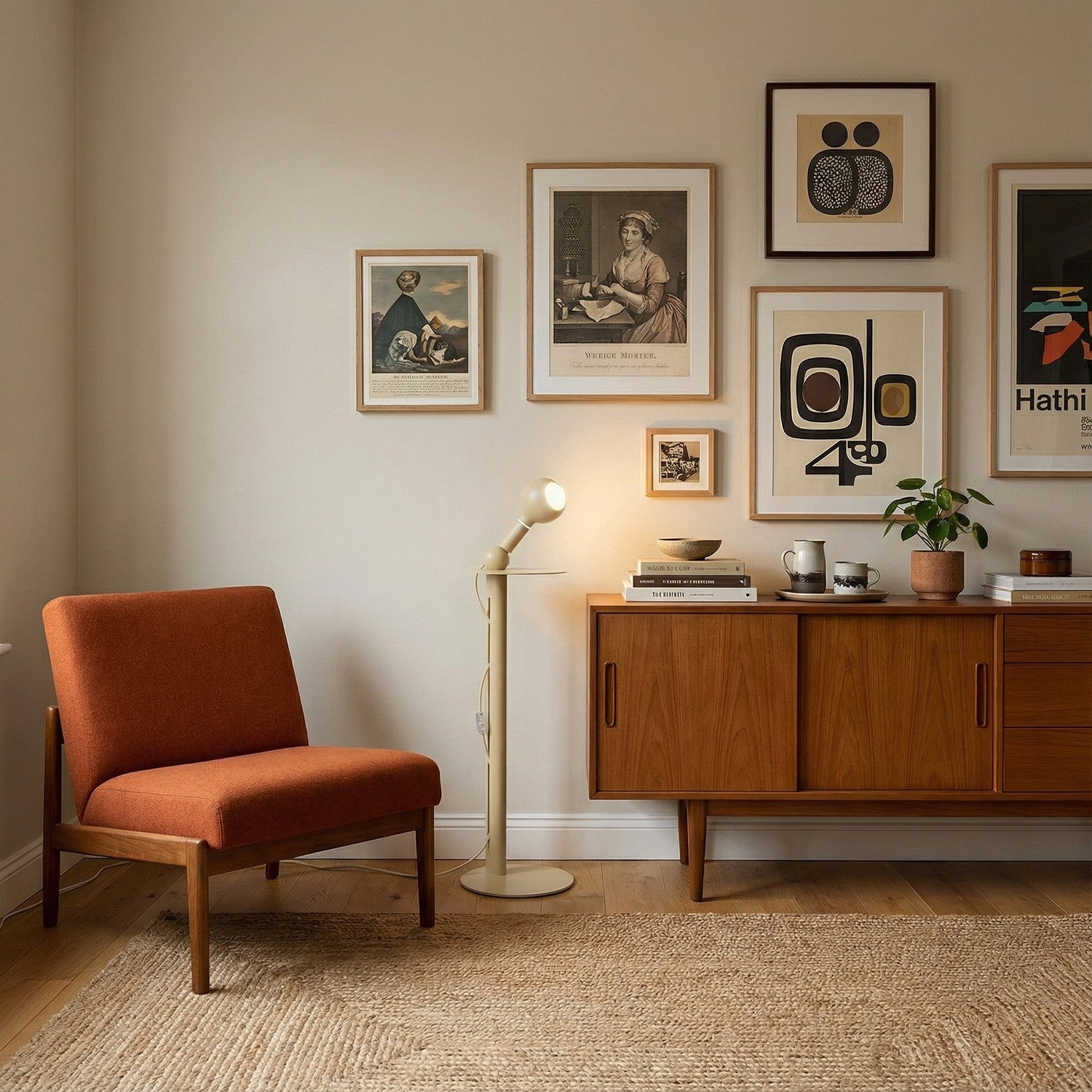 Rocco - Lampada da terra con spina UK e lampadina Camo - Panna