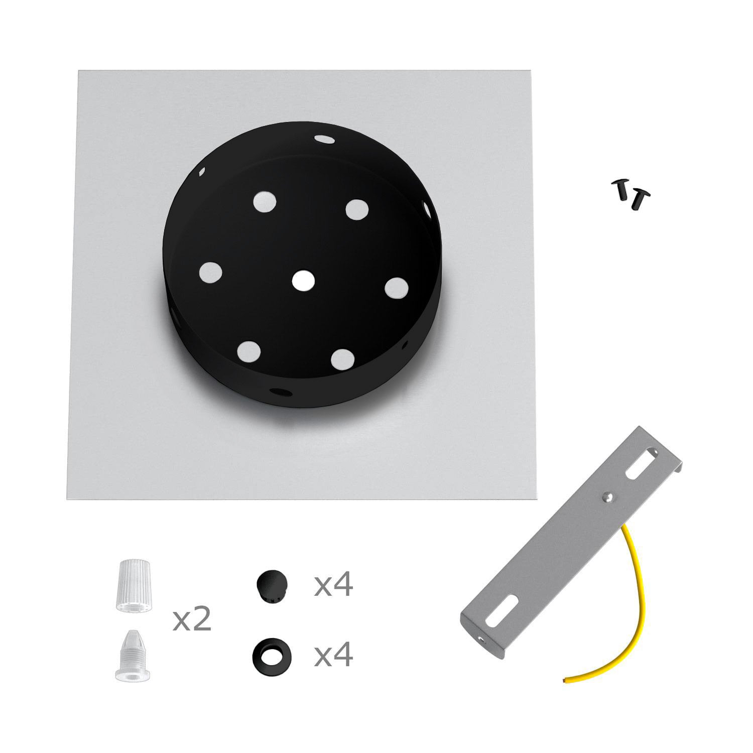 Rosone Rose-One quadrato, 200 mm con 2 fori e 4 fori laterali - Verde prato Nero