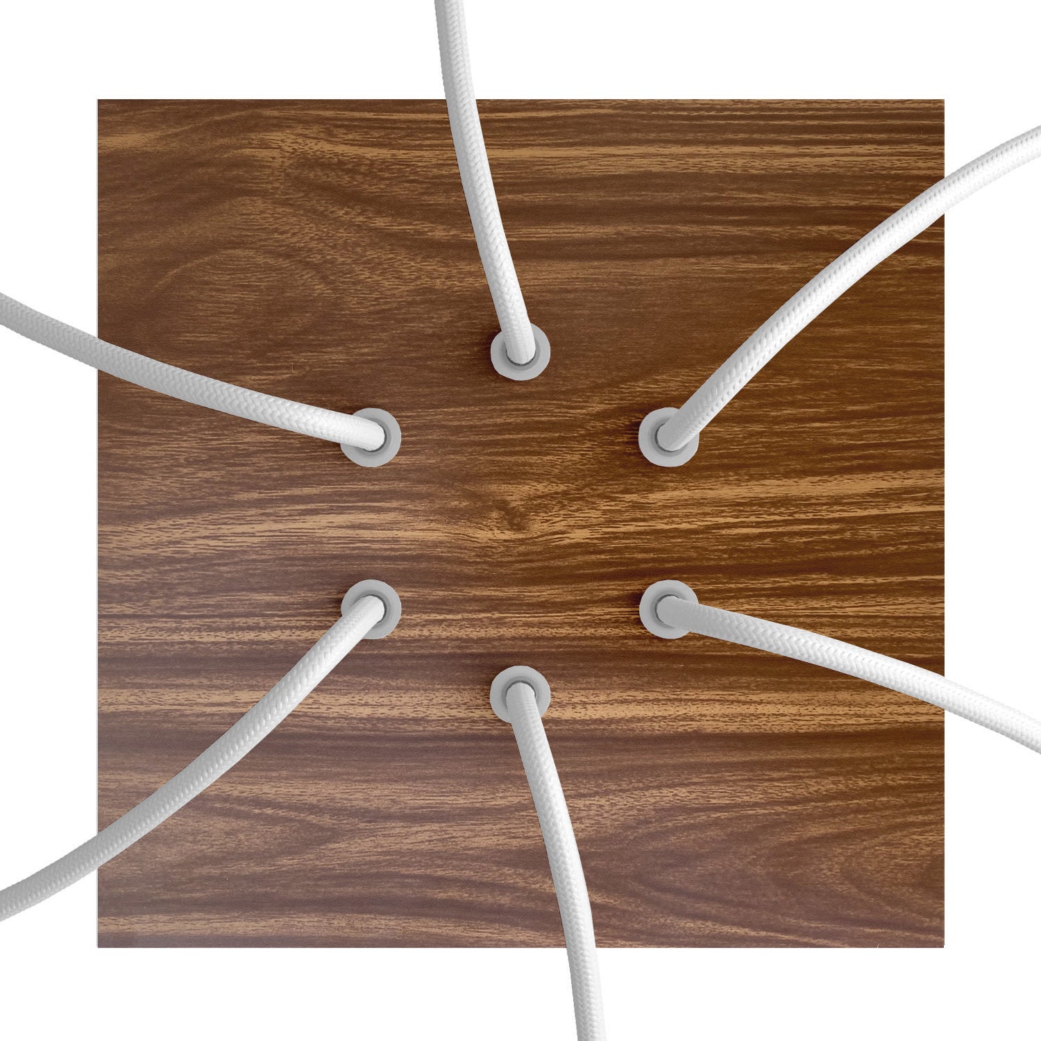 Rosone Rose - One quadrato, 200 mm con 6 fori e 4 fori laterali - Legno - Creative Cables