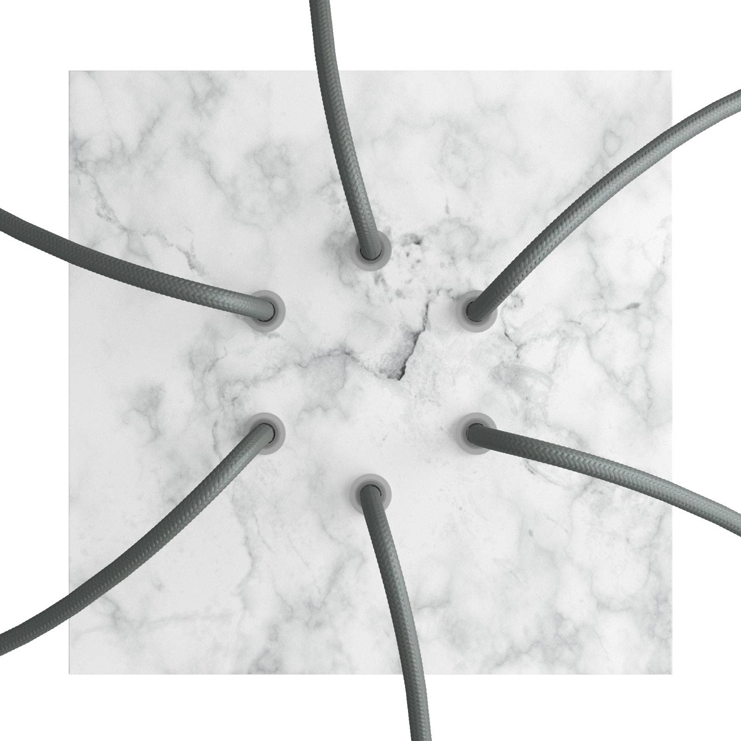 Rosone Rose - One quadrato, 200 mm con 6 fori e 4 fori laterali - Marmo Carrara - Creative Cables