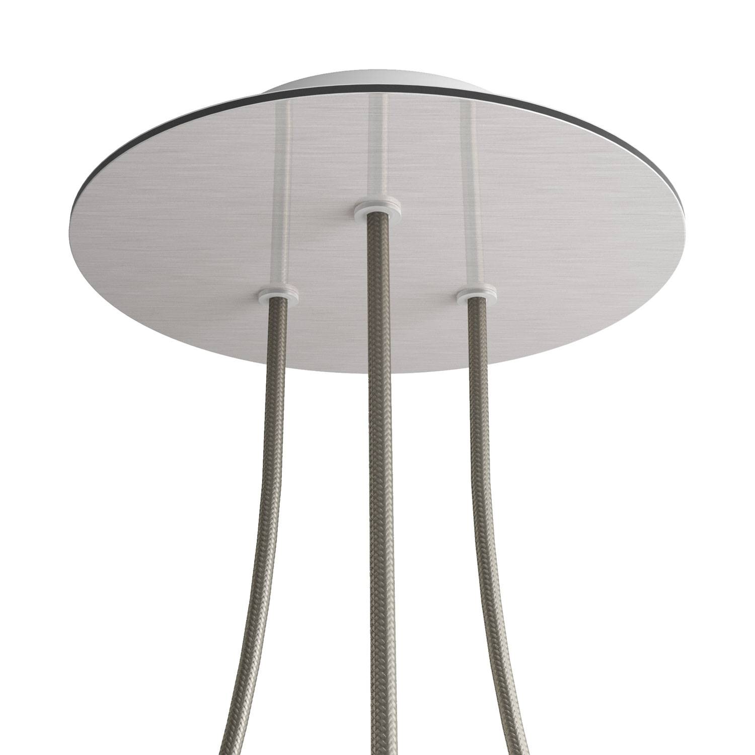 Rosone Rose - One rotondo, diametro 200 mm con 3 fori e 4 fori laterali - Dibond Acciaio satinato - Creative Cables