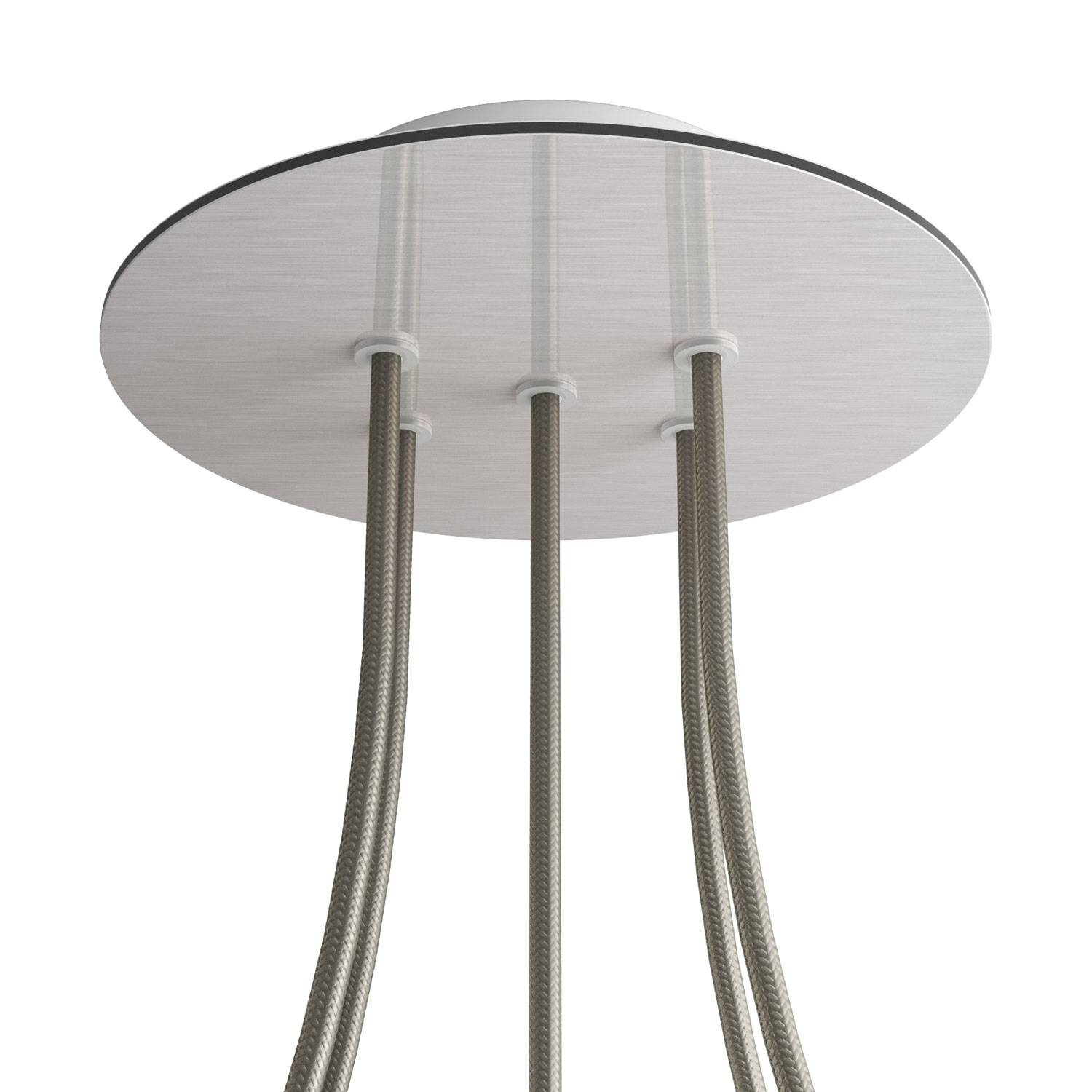 Rosone Rose - One rotondo, diametro 200 mm con 5 fori e 4 fori laterali - Dibond Acciaio satinato - Creative Cables