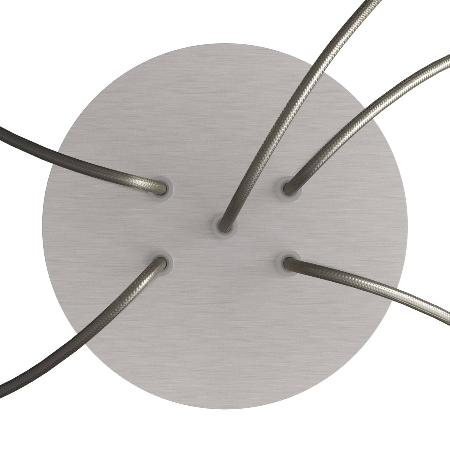 Rosone Rose - One rotondo, diametro 200 mm con 5 fori e 4 fori laterali - Dibond Acciaio satinato - Creative Cables