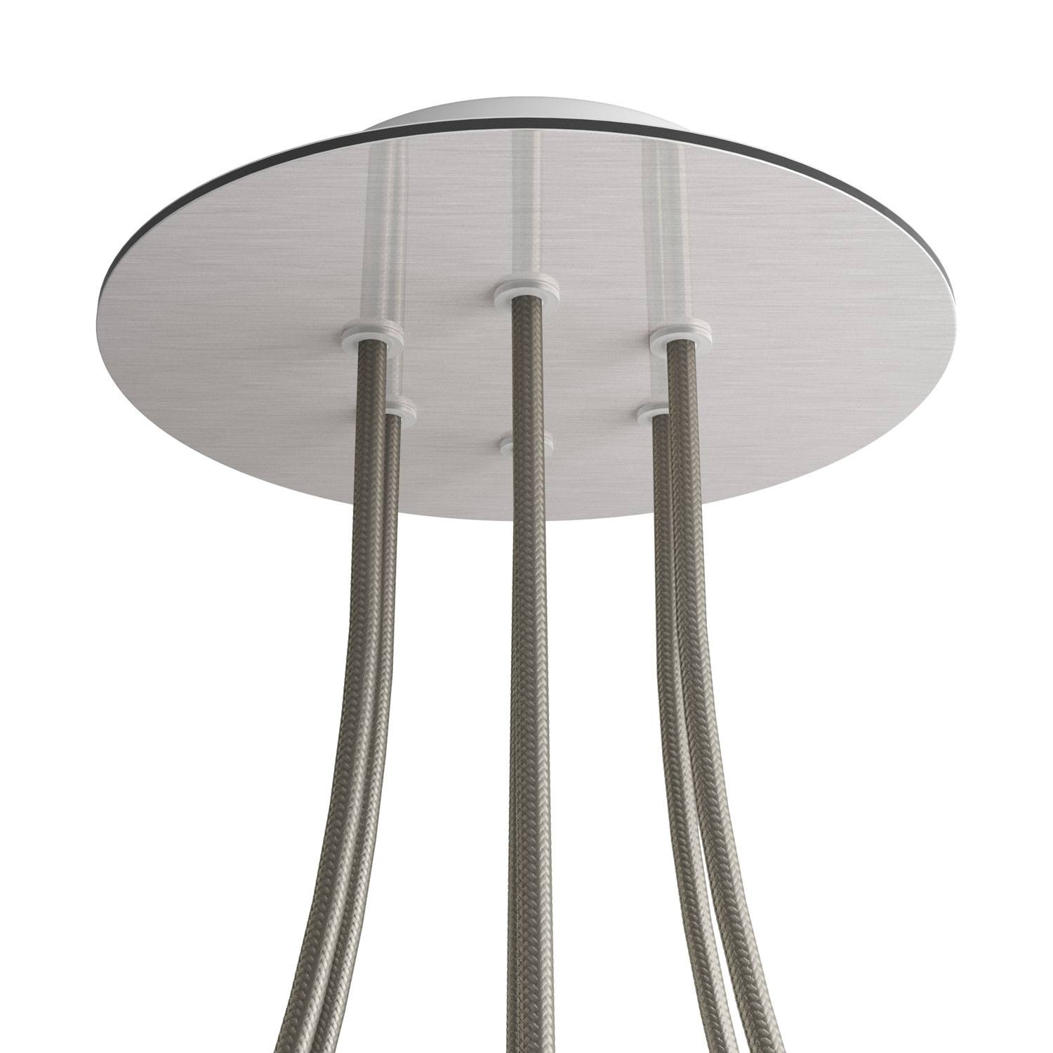 Rosone Rose - One rotondo, diametro 200 mm con 6 fori e 4 fori laterali - Dibond Acciaio satinato - Creative Cables