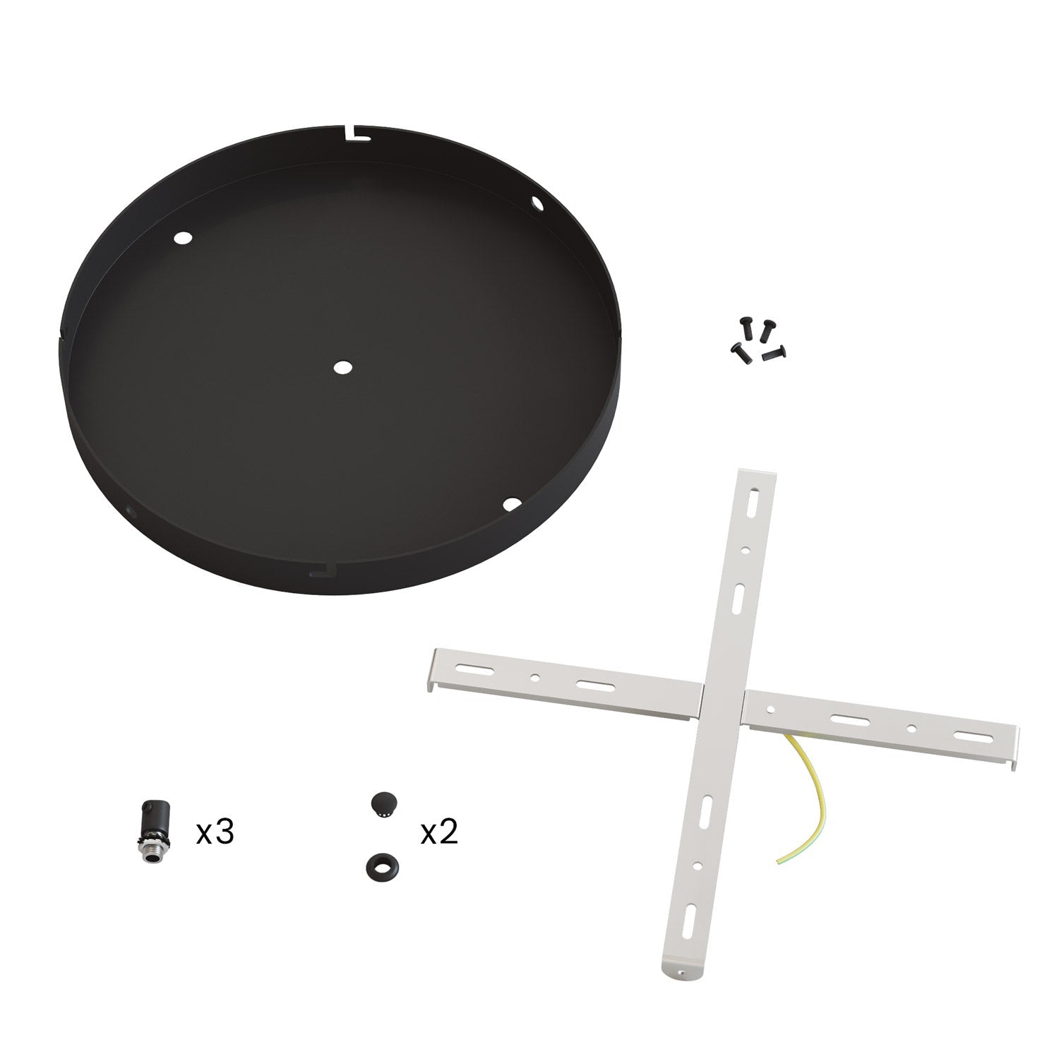 Rosone rotondo in alluminio Ø 30 cm con staffa e cavo di messa a terra, con 3 fori frontali - Nero 2