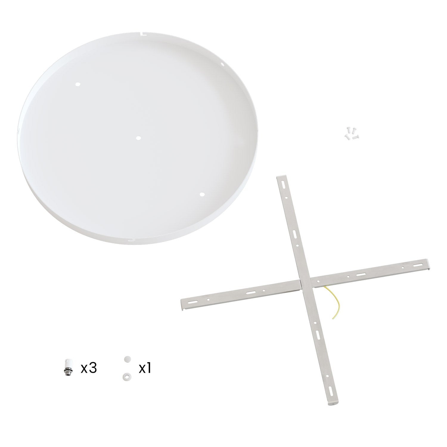 Rosone rotondo in alluminio Ø 50 cm con staffa e cavo di messa a terra, con 3 fori in linea frontali - Bianco Opaco 1