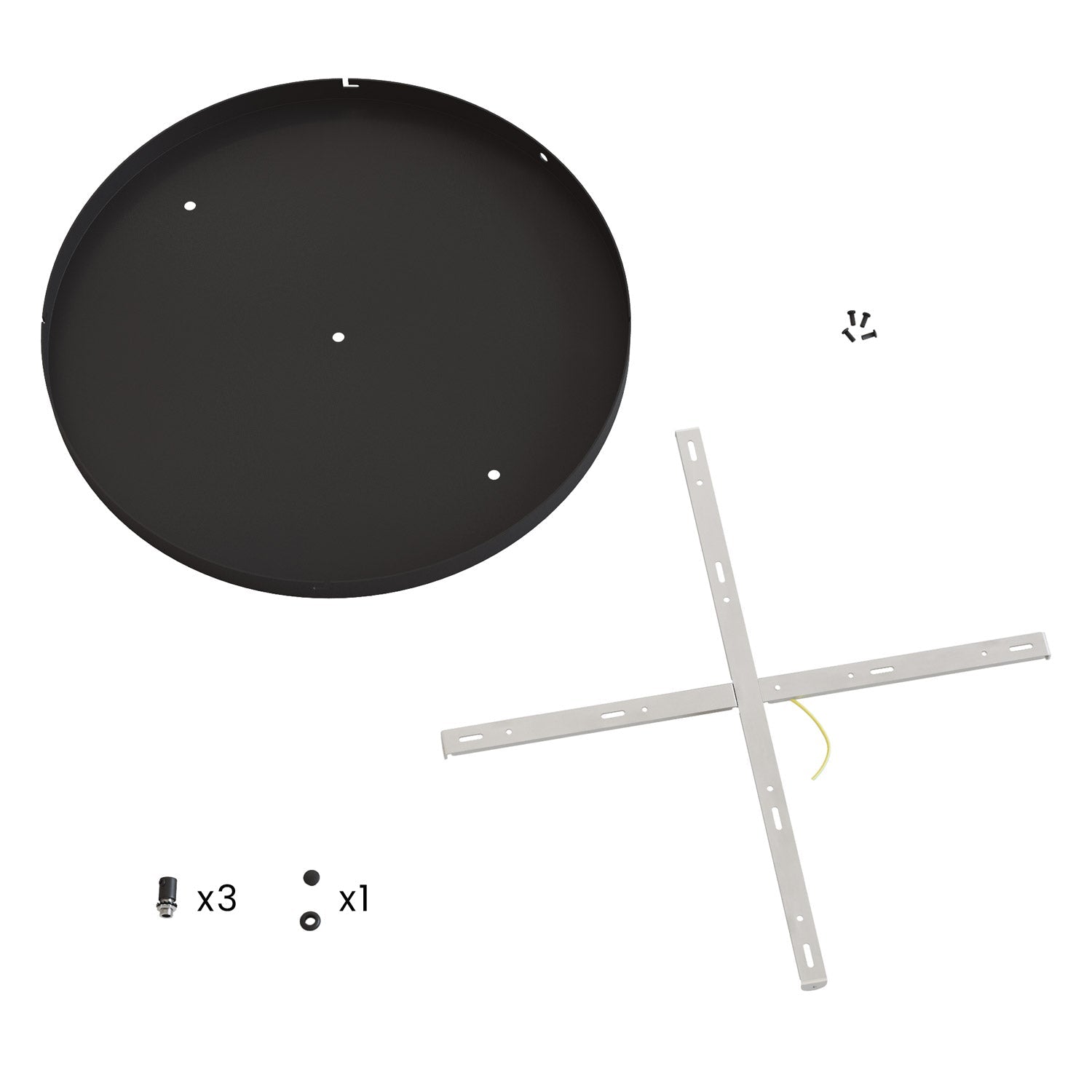 Rosone rotondo in alluminio Ø 50 cm con staffa e cavo di messa a terra, con 3 fori in linea frontali - Nero 1