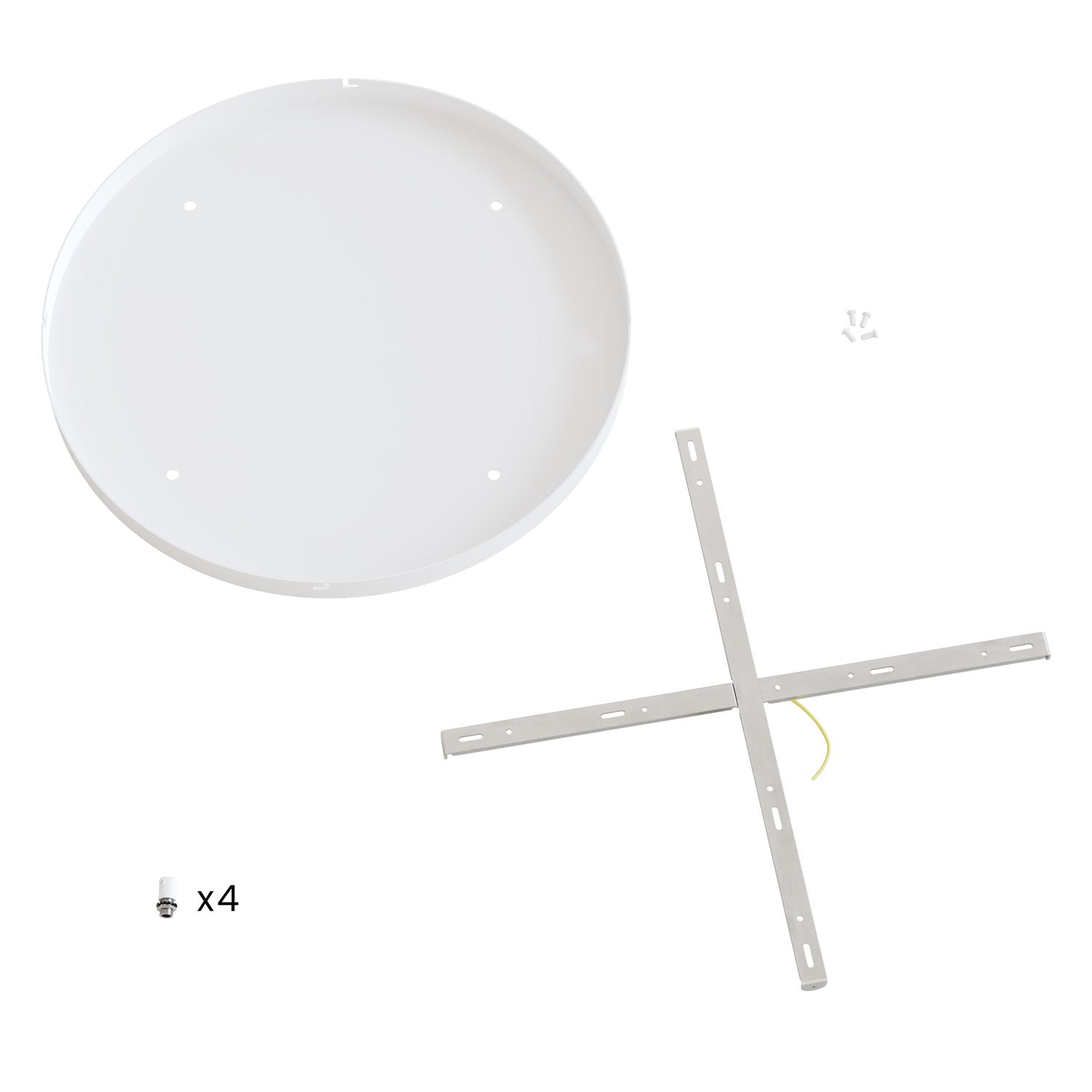 Rosone rotondo in alluminio Ø 50 cm con staffa e cavo di messa a terra, con 4 fori frontali - Bianco Opaco 0