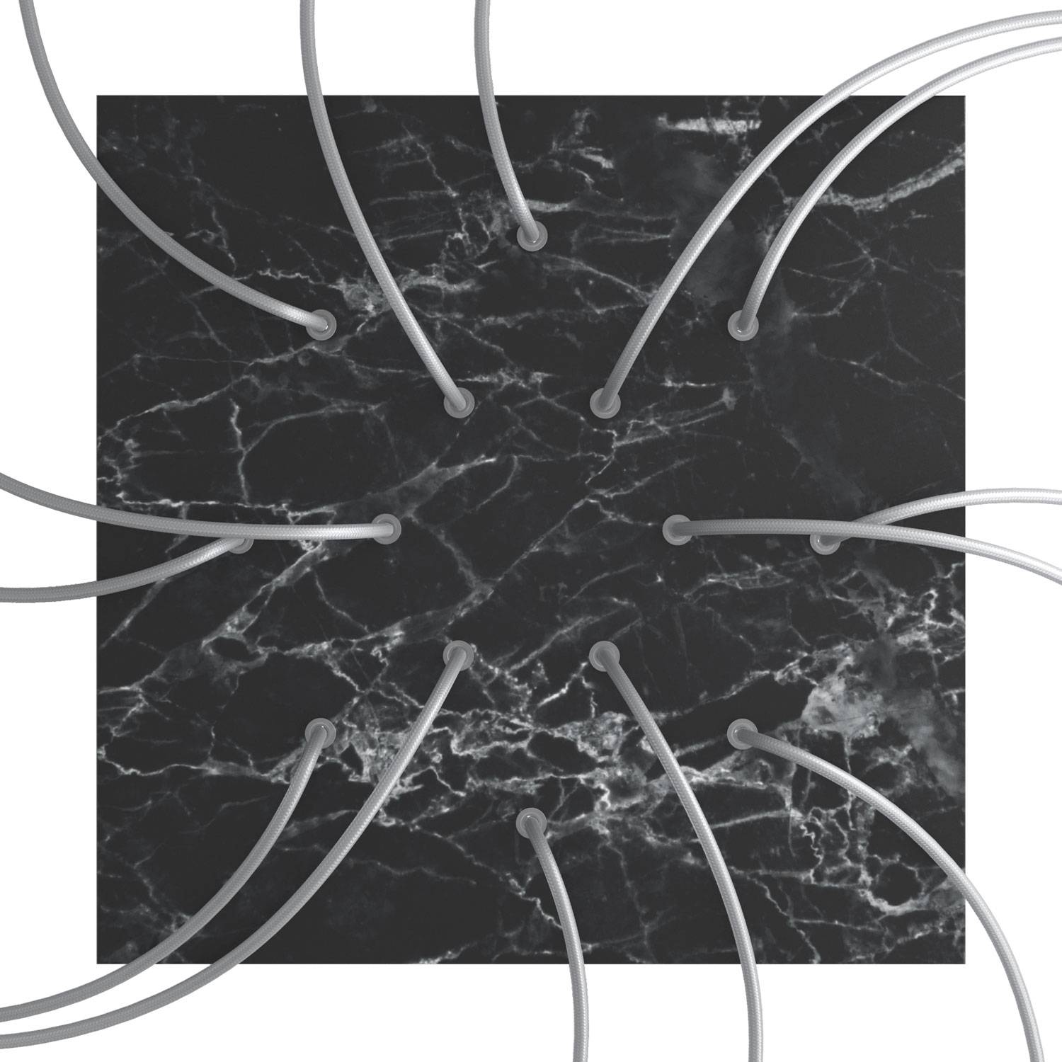 Rosone XXL Rose - One quadrato, 400 mm con 14 fori e 4 fori laterali - Marmo Marquina - Creative Cables