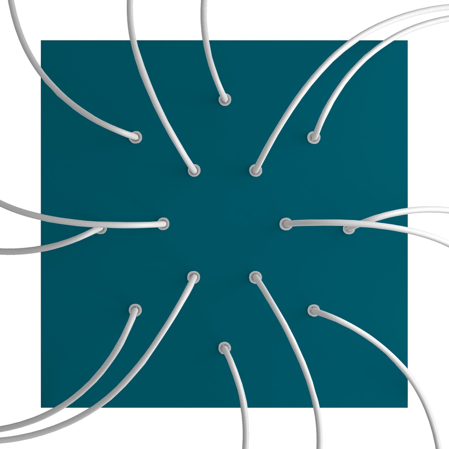 Rosone XXL Rose - One quadrato, 400 mm con 14 fori e 4 fori laterali - Petrolio - Creative Cables