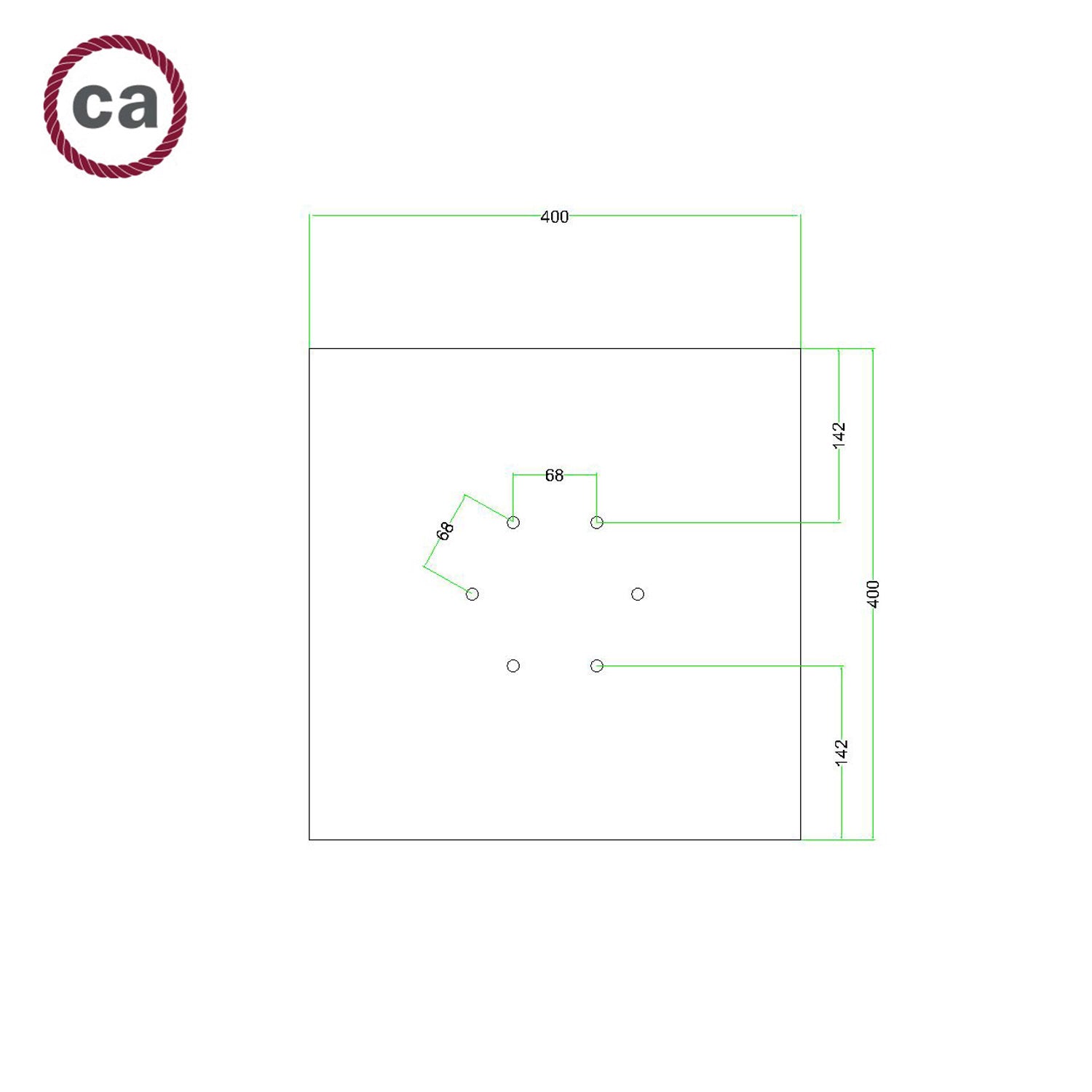 Rosone XXL Rose-One quadrato, 400 mm con 6 fori e 4 fori laterali - Marmo Marquina Bianco