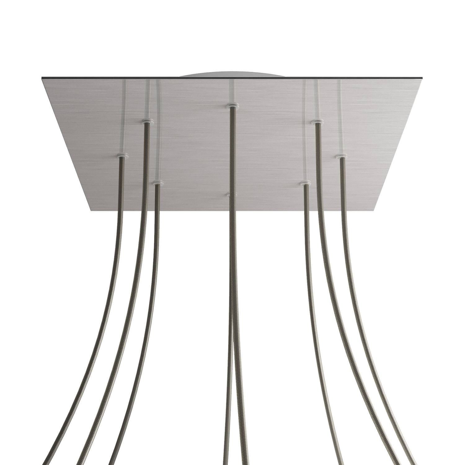 Rosone XXL Rose - One quadrato, 400 mm con 8 fori e 4 fori laterali - Dibond Acciaio satinato - Creative Cables