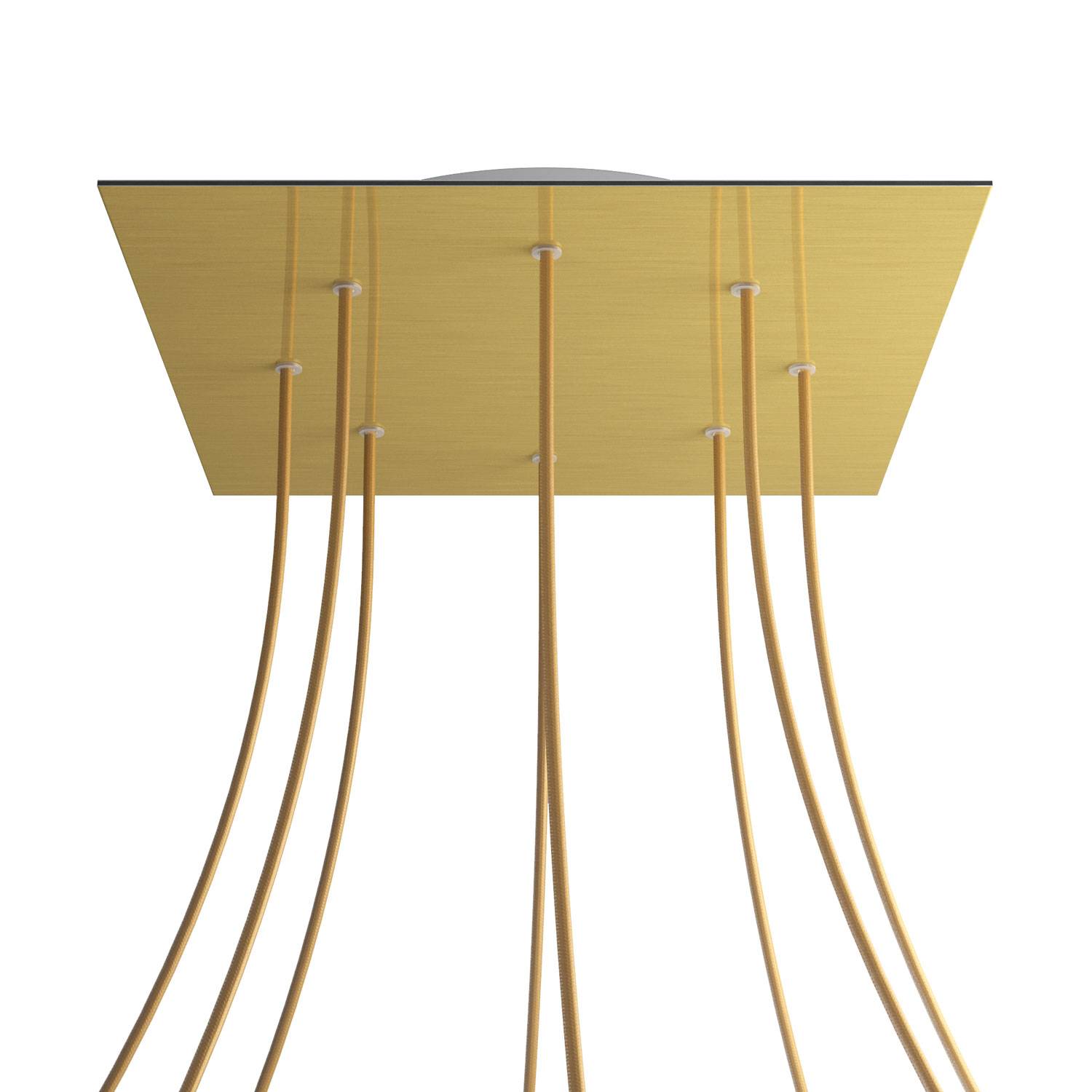 Rosone XXL Rose - One quadrato, 400 mm con 8 fori e 4 fori laterali - Dibond Ottone satinato - Creative Cables