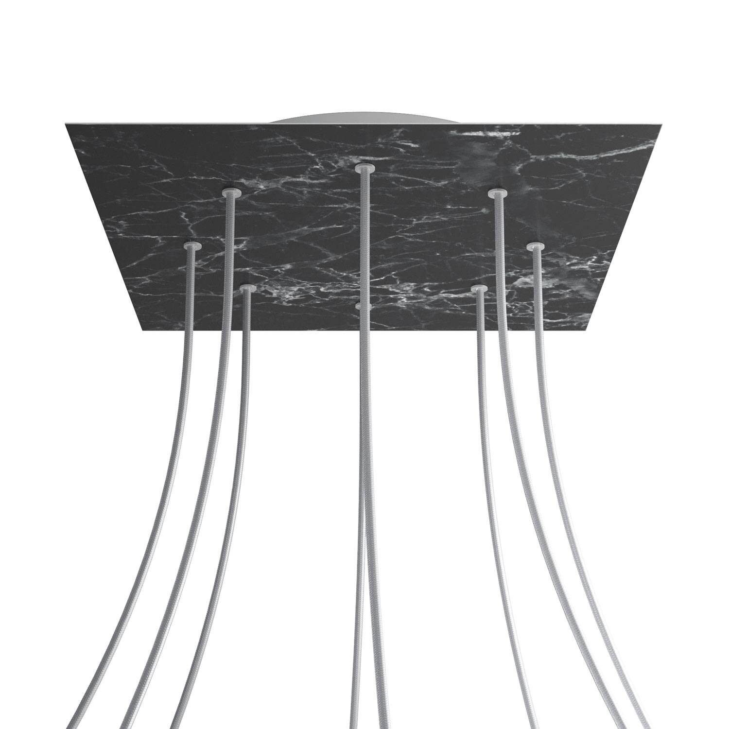 Rosone XXL Rose - One quadrato, 400 mm con 8 fori e 4 fori laterali - Marmo Marquina - Creative Cables