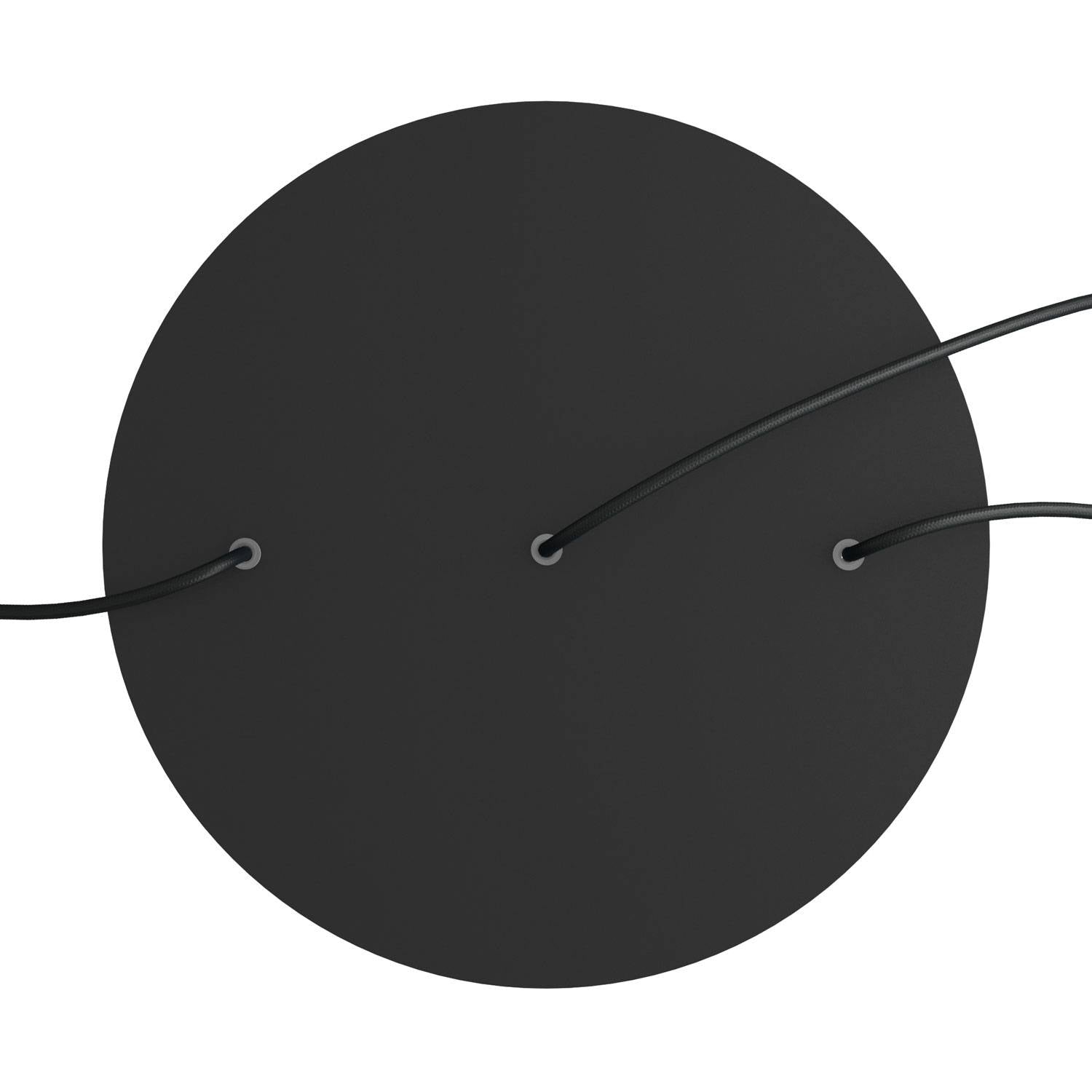Rosone XXL Rose - One rotondo, diametro 400 mm con 3 fori in linea e 4 fori laterali - Nero opaco - Creative Cables