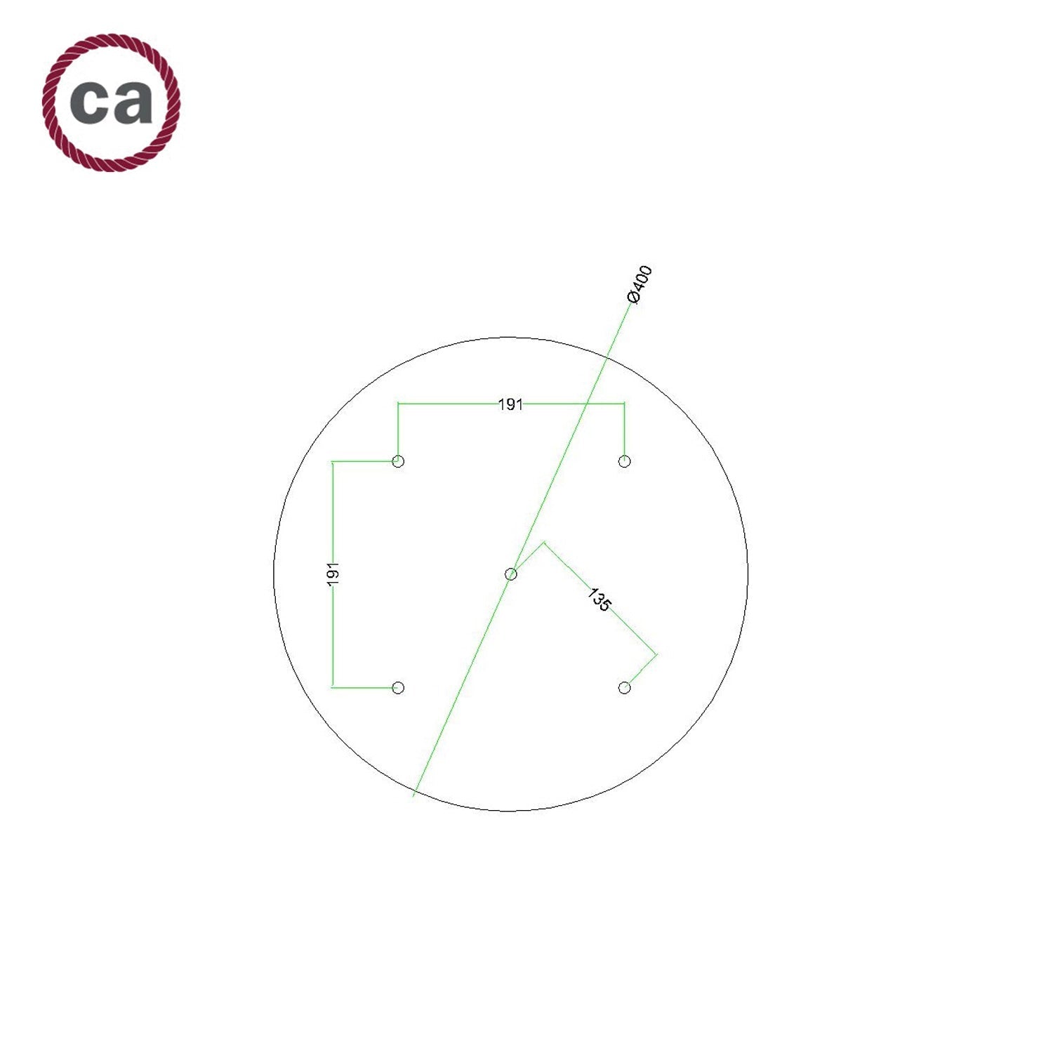 Rosone XXL Rose-One rotondo, diametro 400 mm con 5 fori e 4 fori laterali - Dibond Acciaio satinato Bianco