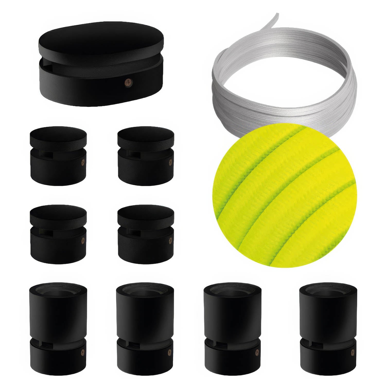 Sistema Filé Symmetric Kit - con cavo CF10 di 5 m per catenaria e 9 componenti in legno verniciato nero per interni - Creative Cables