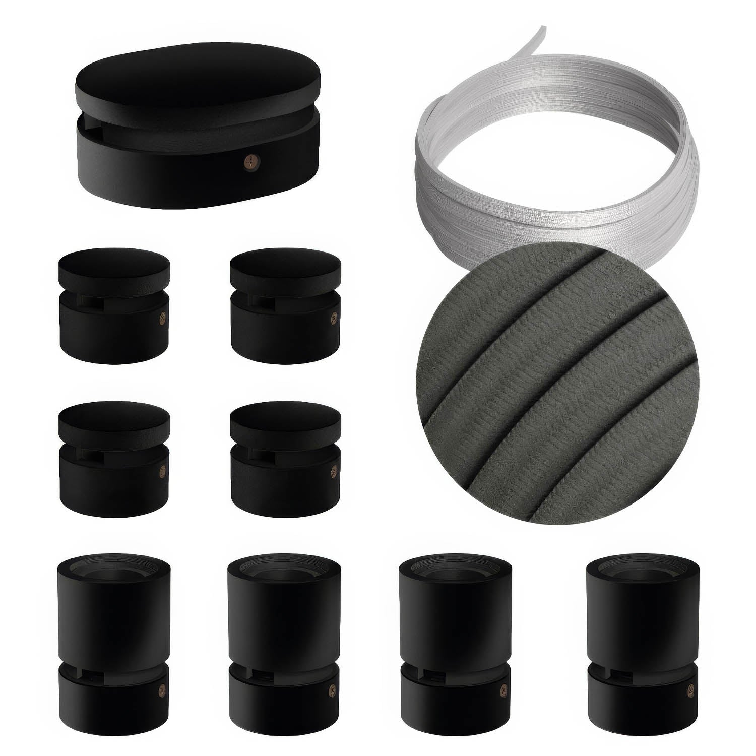Sistema Filé Symmetric Kit - con cavo CM03 di 5 m per catenaria e 9 componenti in legno verniciato nero per interni - Creative Cables