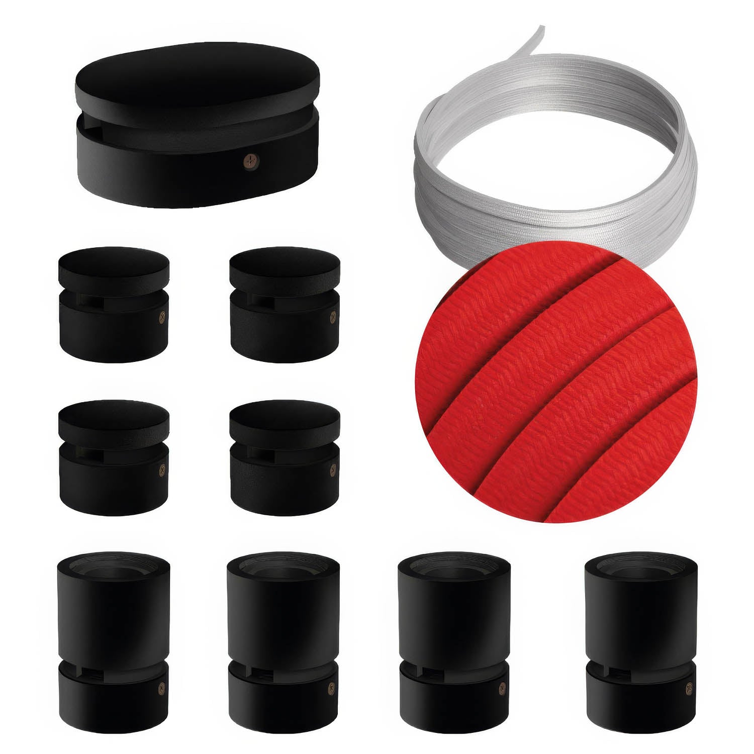 Sistema Filé Symmetric Kit - con cavo CM09 di 5 m per catenaria e 9 componenti in legno verniciato nero per interni - Creative Cables