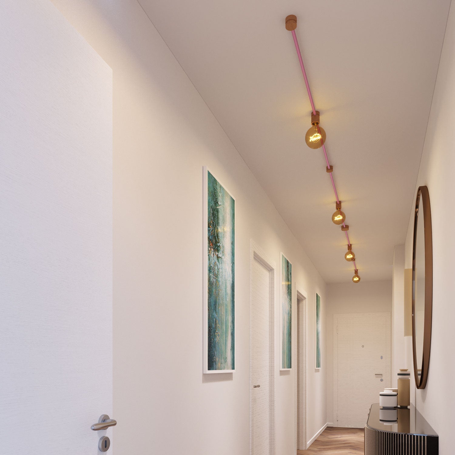 Sistema Filé Symmetric Kit - con cavo CM16 di 5 m per catenaria e 9 componenti in legno per interni