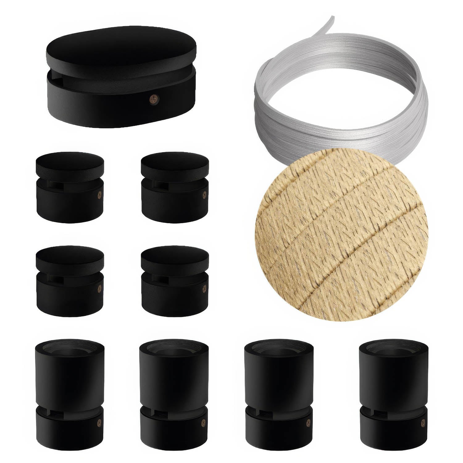 Sistema Filé Symmetric Kit - con cavo CN06 di 5 m per catenaria e 9 componenti in legno verniciato nero per interni - Creative Cables
