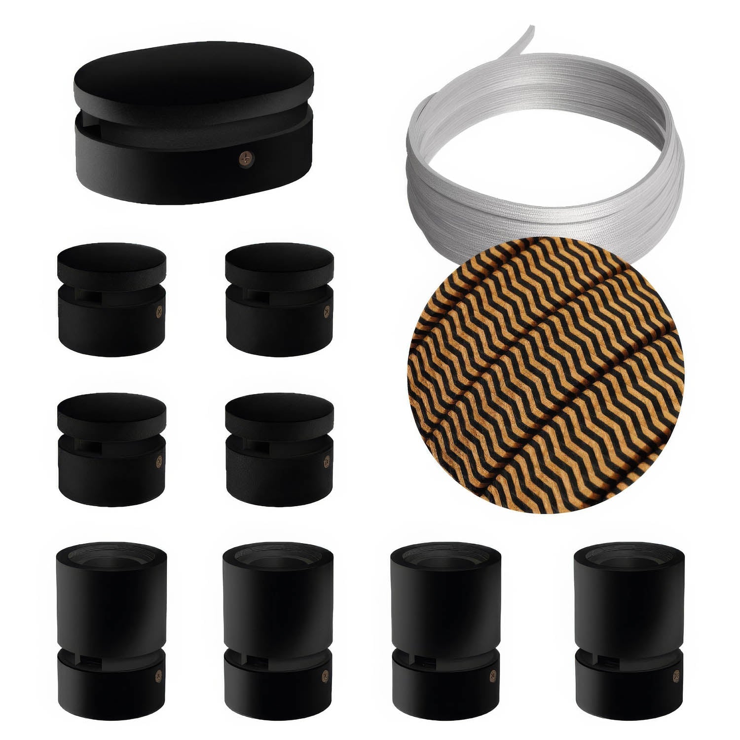 Sistema Filé Symmetric Kit - con cavo CZ22 di 5 m per catenaria e 9 componenti in legno verniciato nero per interni - Creative Cables