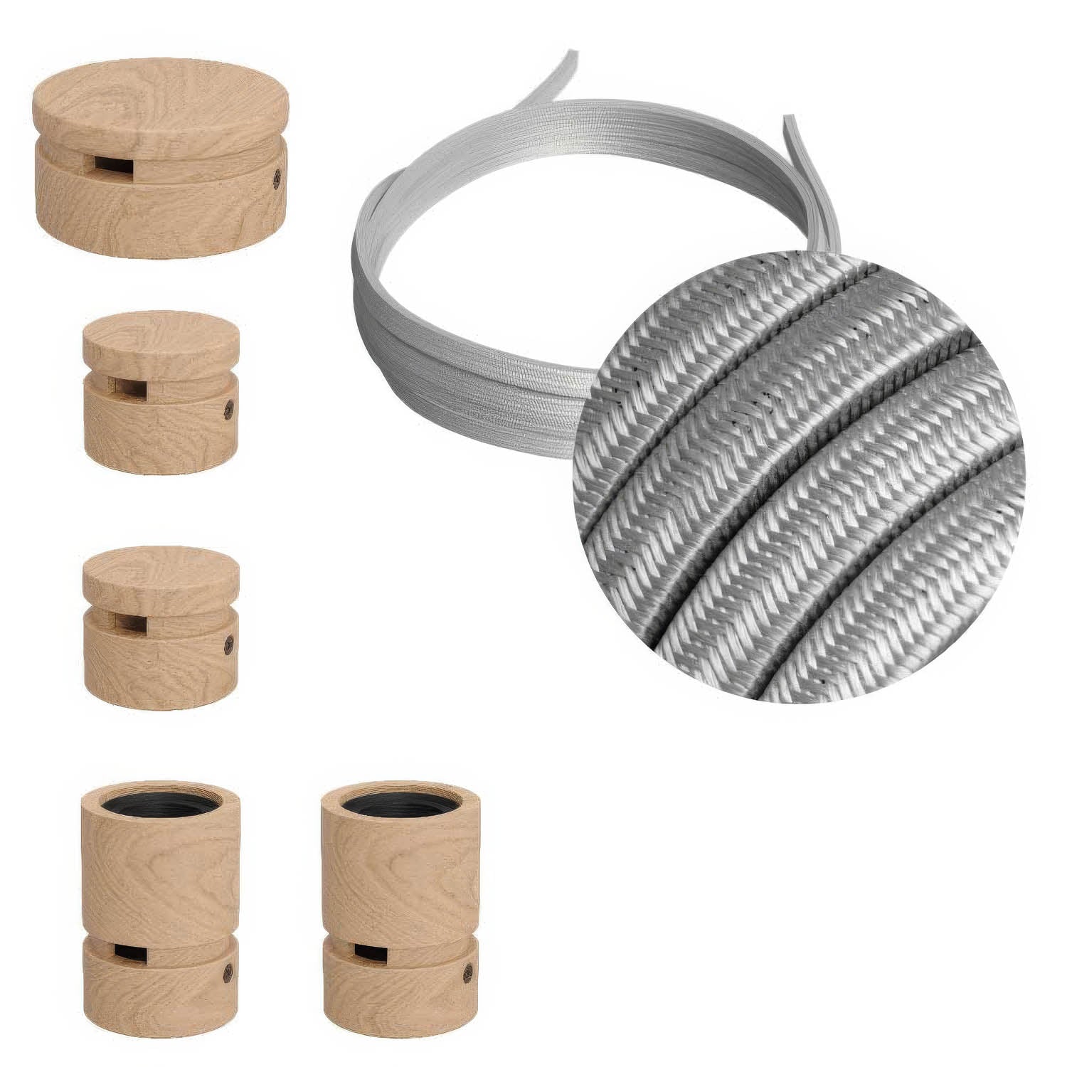 Sistema Filé Wiggle Kit - con cavo CM02 di 3 m per catenaria e 5 componenti in legno per interni - Creative Cables