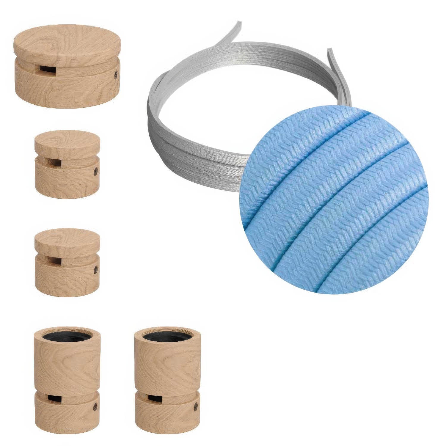 Sistema Filé Wiggle Kit - con cavo CM17 di 3 m per catenaria e 5 componenti in legno per interni - Creative Cables