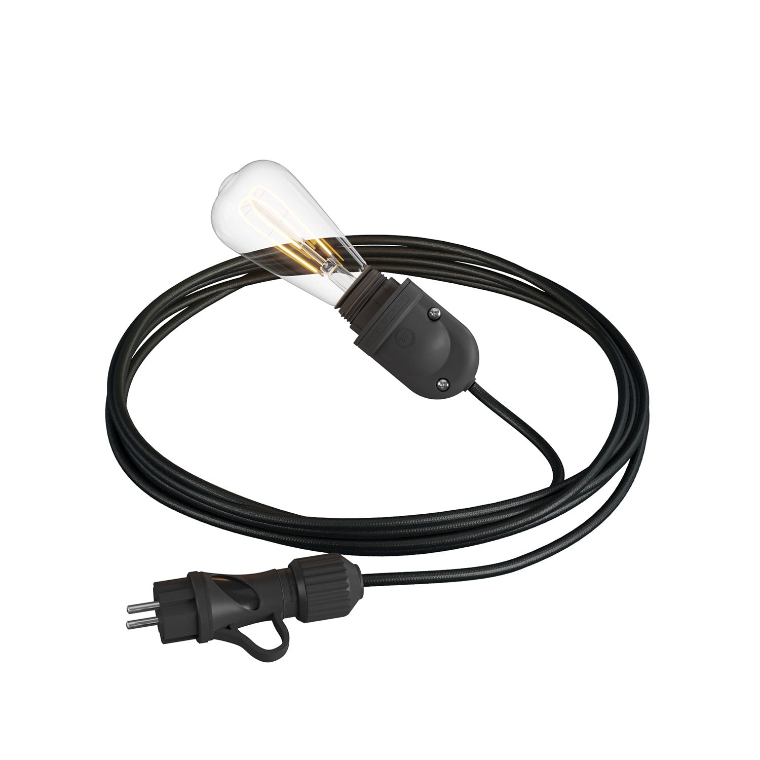 Snake Modulair, lampada portatile per esterni, 5 m cavo tessile, portalampada IP65 e spina - Nero - Creative Cables