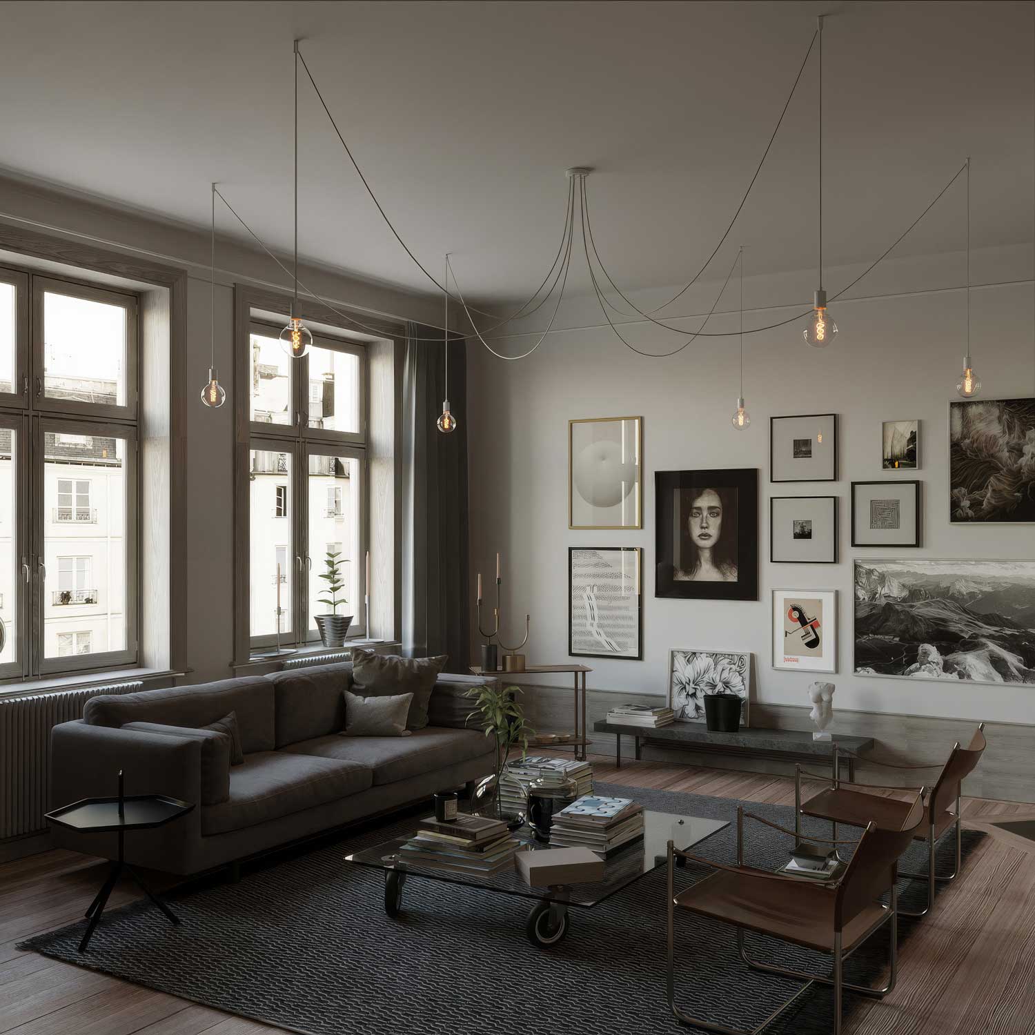 Spider - Lampada a sospensione multipla a 6 cadute con finiture in metallo - Bianco - Creative Cables