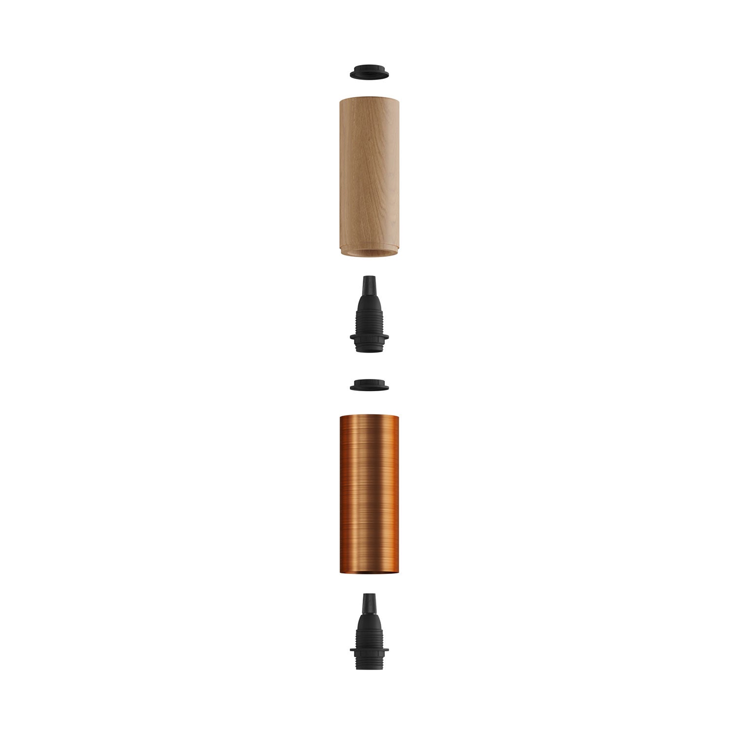 Tub - E14, tubo in legno e metallo per faretto con portalampada doppia ghiera E14 - Neutro e Rame satinato - Creative Cables