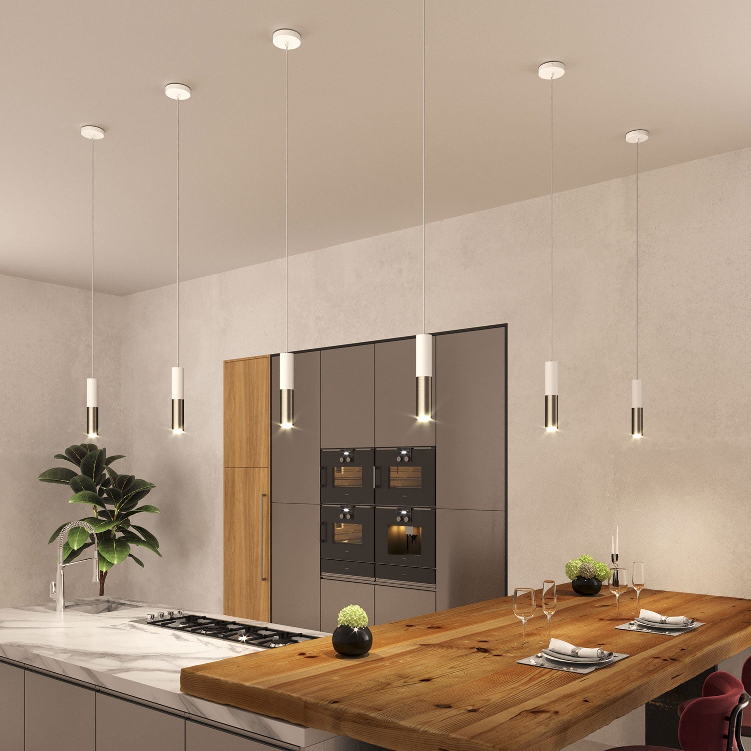 Tub - E14, tubo in metallo doppio per faretto con portalampada doppia ghiera E14 - Bianco opaco e Titanio satinato - Creative Cables